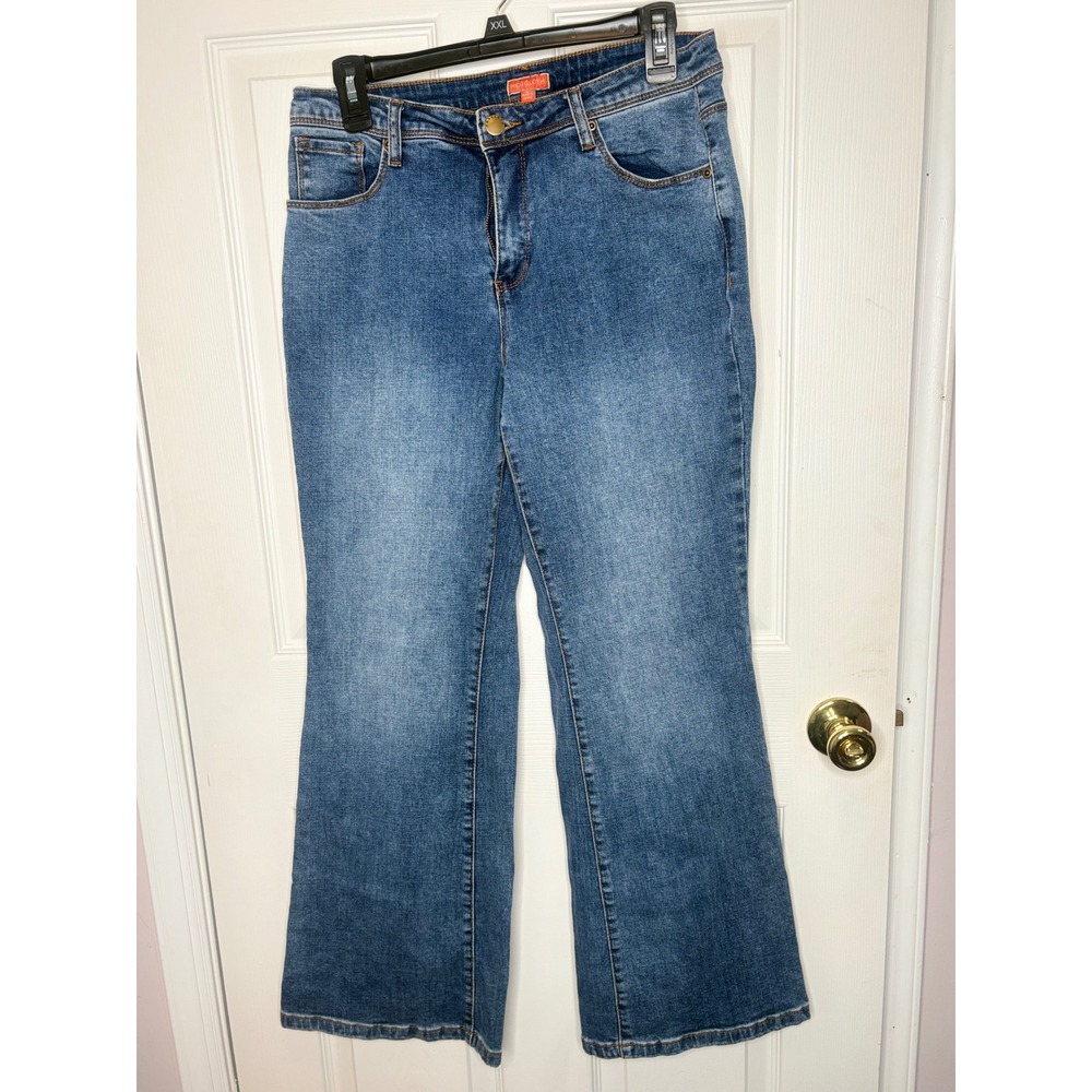 ModCloth Wide Leg Jeans Medium Wash Blue Denim Retro Boho Size L